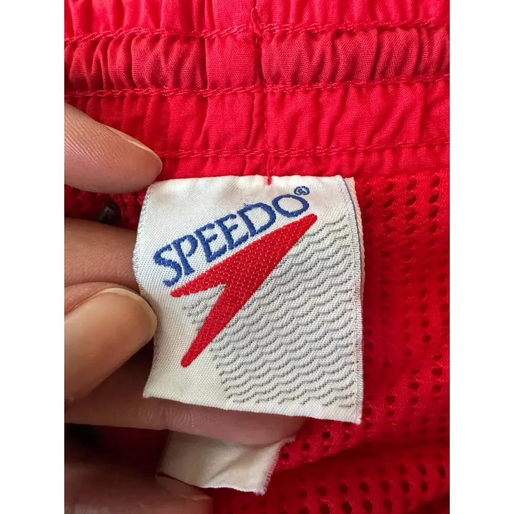 Vintage Speedo Shorts Red Nylon Dolphin Split Hem Lined 80s 90s